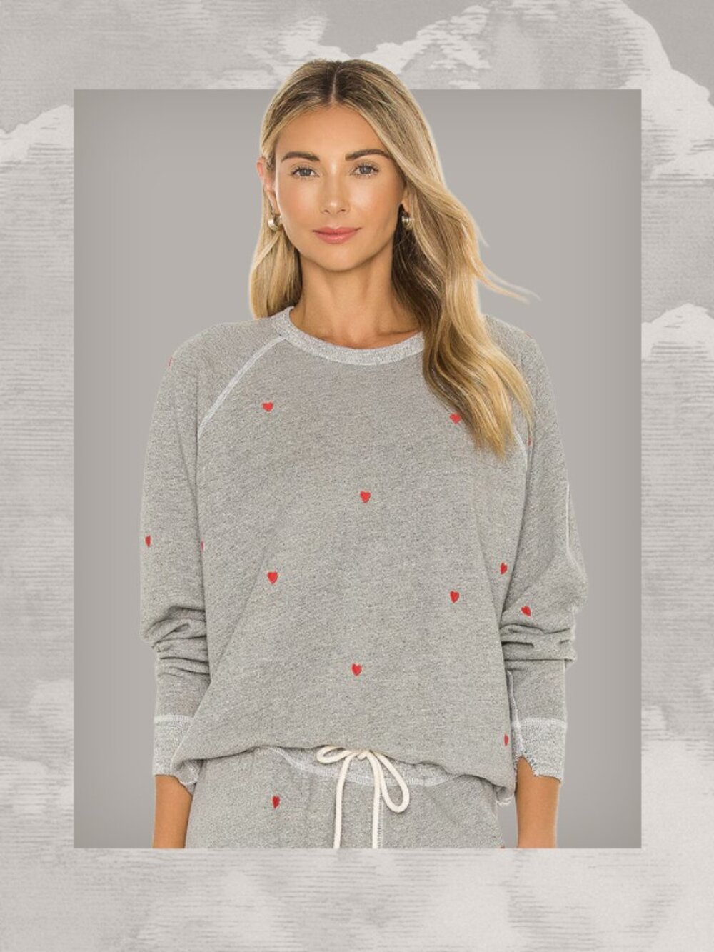 THE GREAT. College Sweater Crewneck Sweatshirt Gray Red Hearts Embroidery Size 0